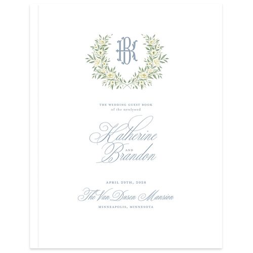 Luxury Floral Monogram Guest Books Sea Blue