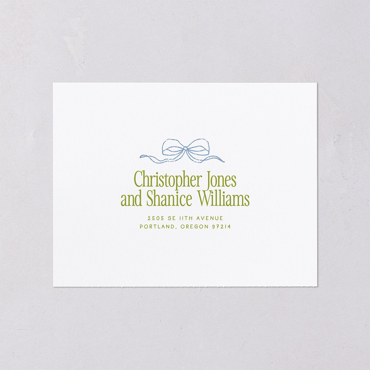 Modern Delicate Bows All-in-One Wedding Invitations Peridot Signature Light Both Recipient and Return Addresses No