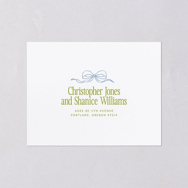 Modern Delicate Bows All-in-One Wedding Invitations Peridot Signature Light Both Recipient and Return Addresses No