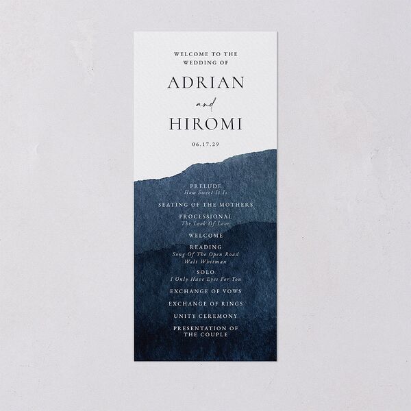 Layered Watercolor Wedding Programs Navy Signature