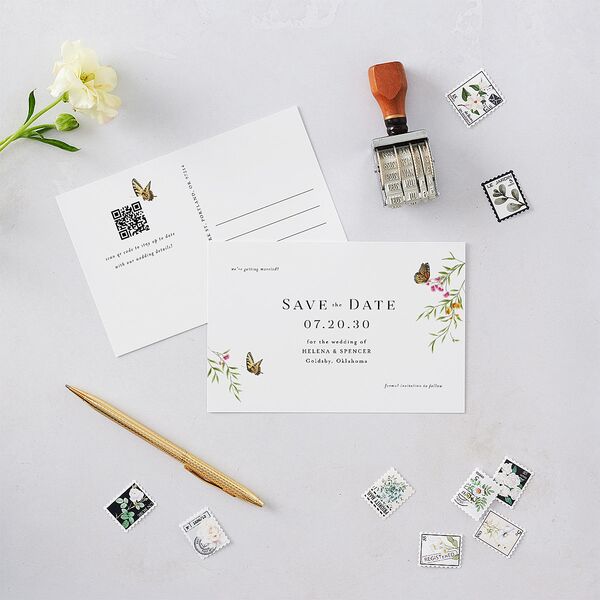 Rustic Butterfly Garden Save the Date Postcards Pure White