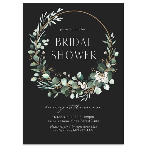 Timeless Floral Hoop Bridal Shower Invitations Charcoal Signature Blank Standard