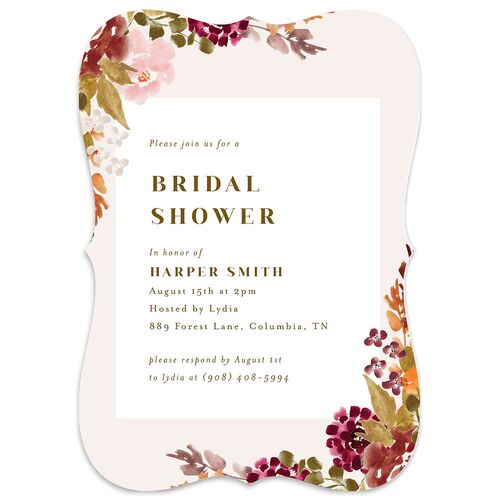 Fall Garland Bridal Shower Invitations Peony Signature smooth Blank