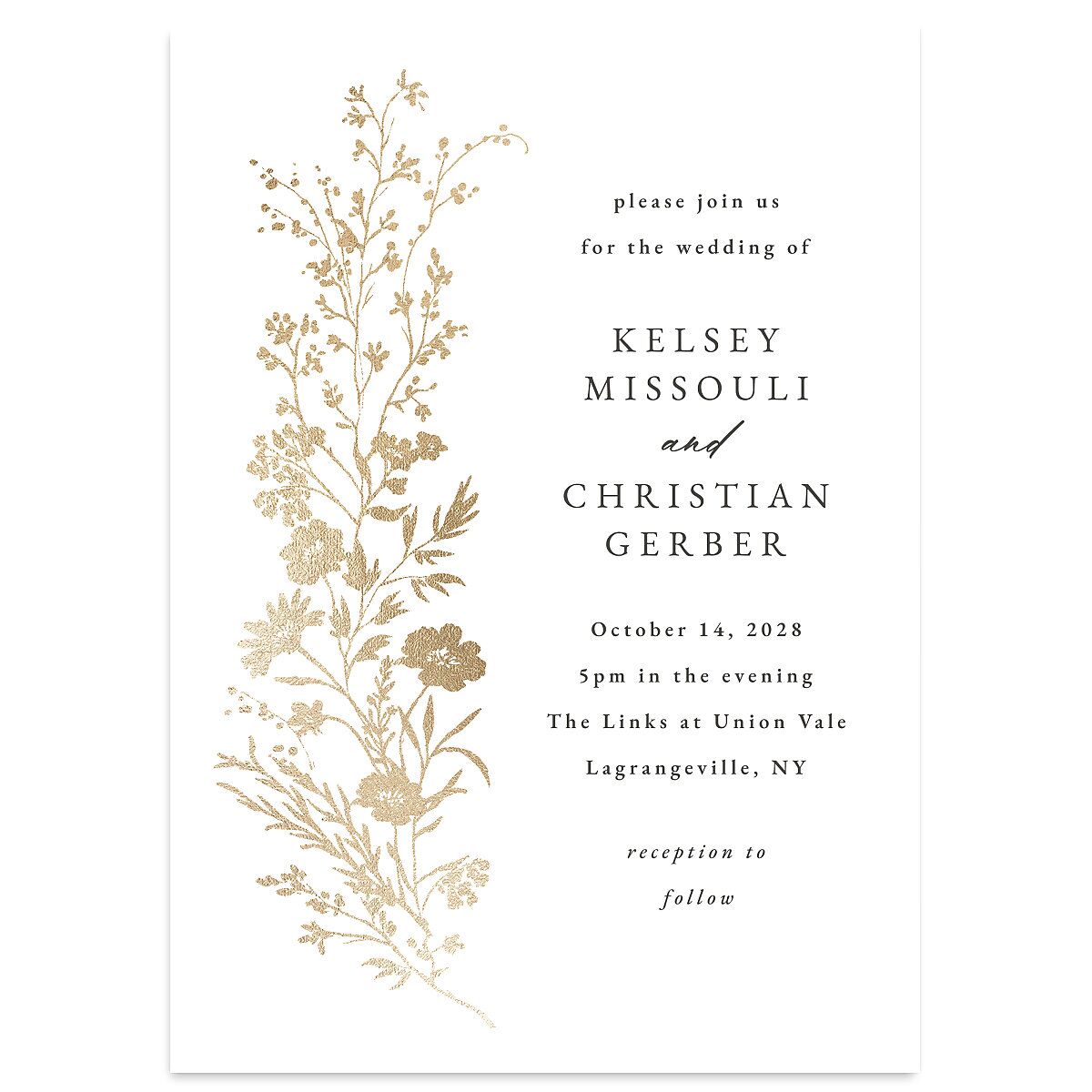 Gilded Wildflower Wedding Invitations