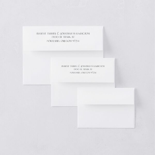 Elegant Nouveau Thank You Card Envelopes White Dark Emerald Both Recipient and Return Addresses Signature Standard