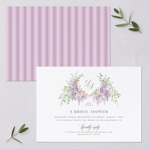 Formal Wisteria Garden Crest Bridal Shower Invitations by Bridgerton Purple Haze Signature Blank