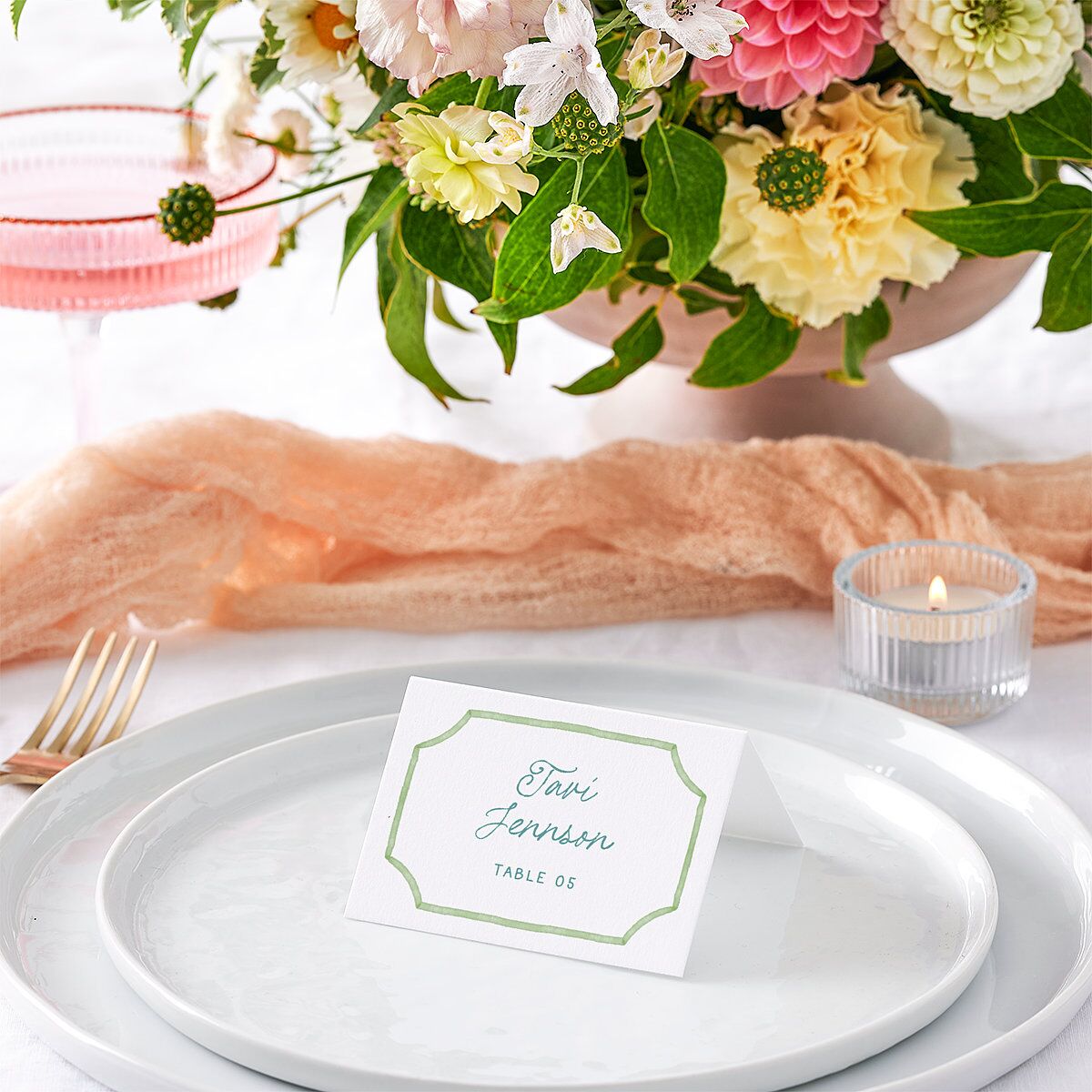 Watercolor Palm Crest Place Cards Avocado Signature