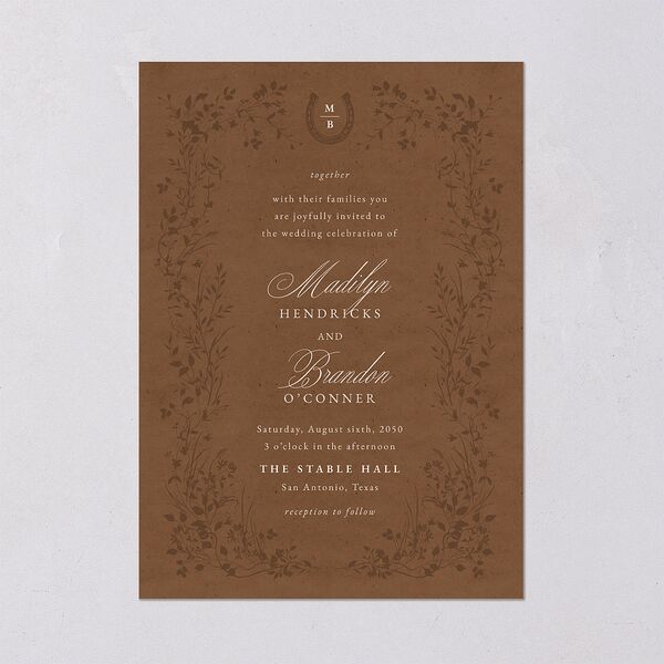 Western Horseshoe Botanical Wedding Invitations Mocha Signature Blank No Standard