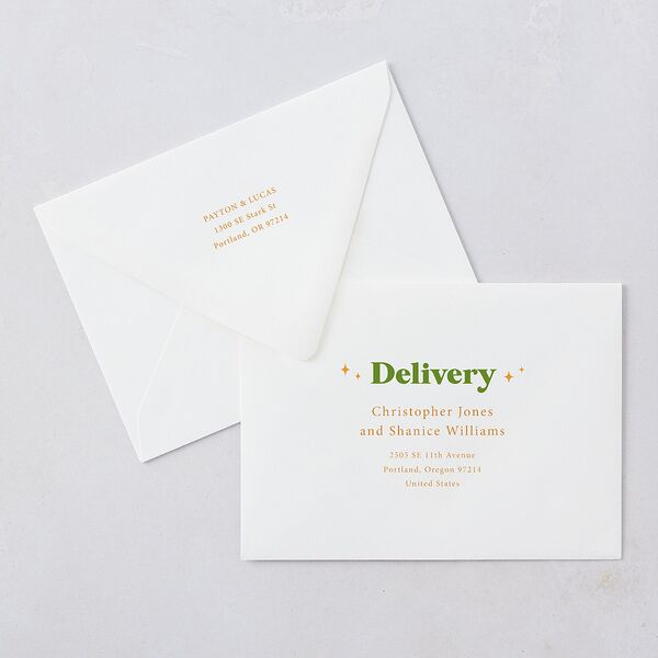 Colorful Retro Stripes Wedding Invitation Euro Envelopes White Sea Foam Both Recipient and Return Addresses Luxe Signature
