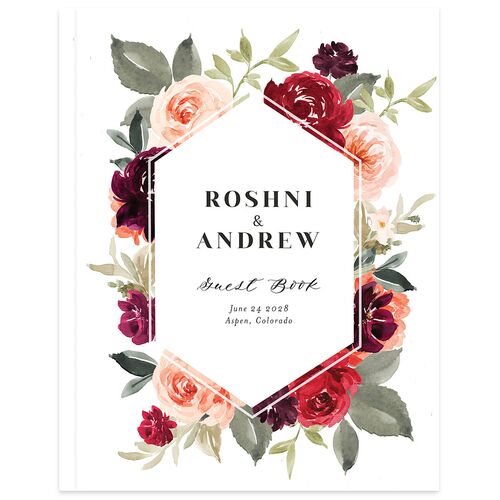 Vibrant Floral Wedding Guest Book Peach Fuzz