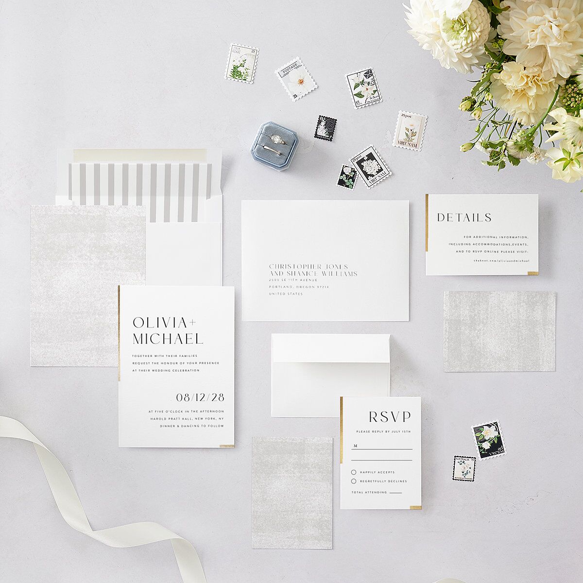 Bar Accent Wedding Invitations Gold Pure White Signature Blank No Standard