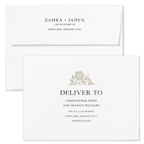 Block Print Wedding Invitation Envelopes White Bisque Both Recipient and Return Addresses Standard Signature