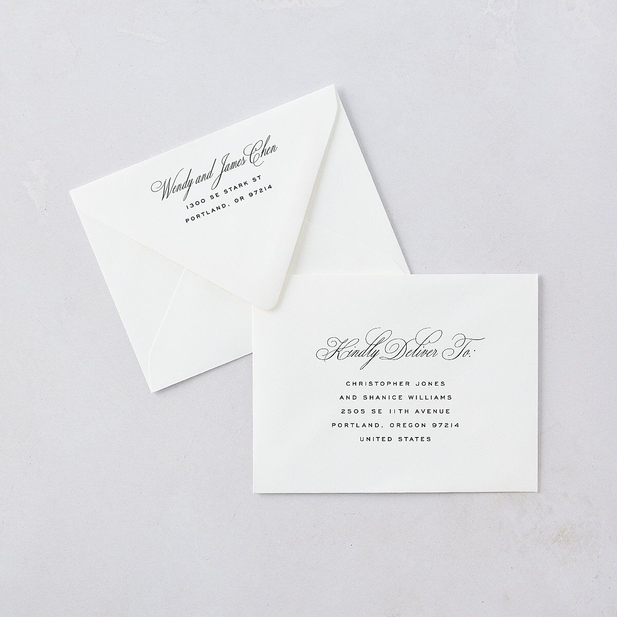Classic Joyful Greeting Thank You Card Euro Envelopes White Hunter Green Both Recipient and Return Addresses Luxe Signature