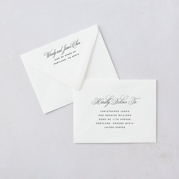 Classic Joyful Greeting Thank You Card Euro Envelopes White Hunter Green Both Recipient and Return Addresses Luxe Signature