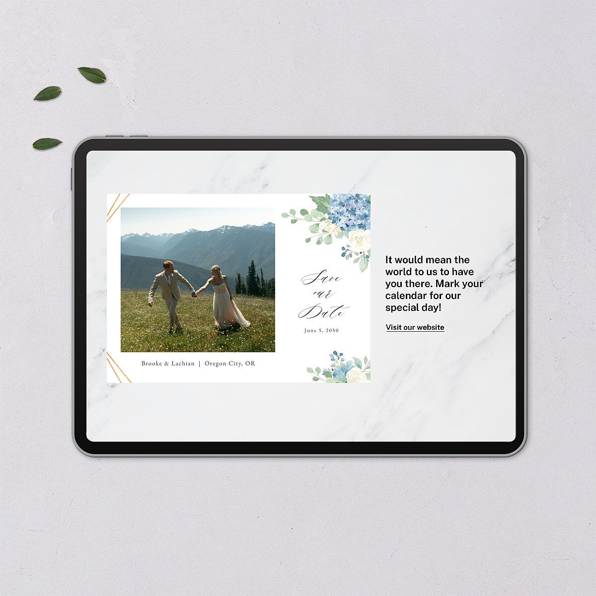 Elegant Hydrangea Digital Save the Date Cards Dusty Blue Dusty Blue Lets Celebrate Standard