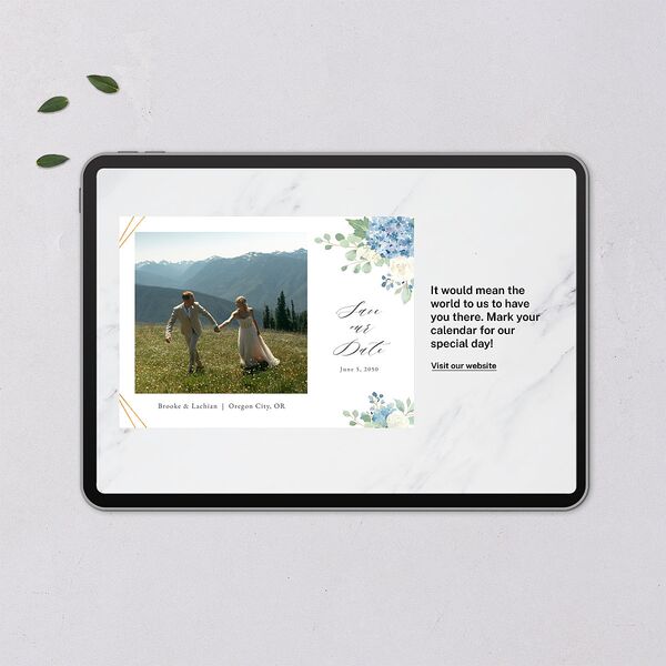 Elegant Hydrangea Digital Save the Date Cards Dusty Blue Dusty Blue Lets Celebrate Standard