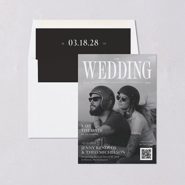 Magazine Cover Save the Date Cards Licorice Signature smooth Blank No Standard