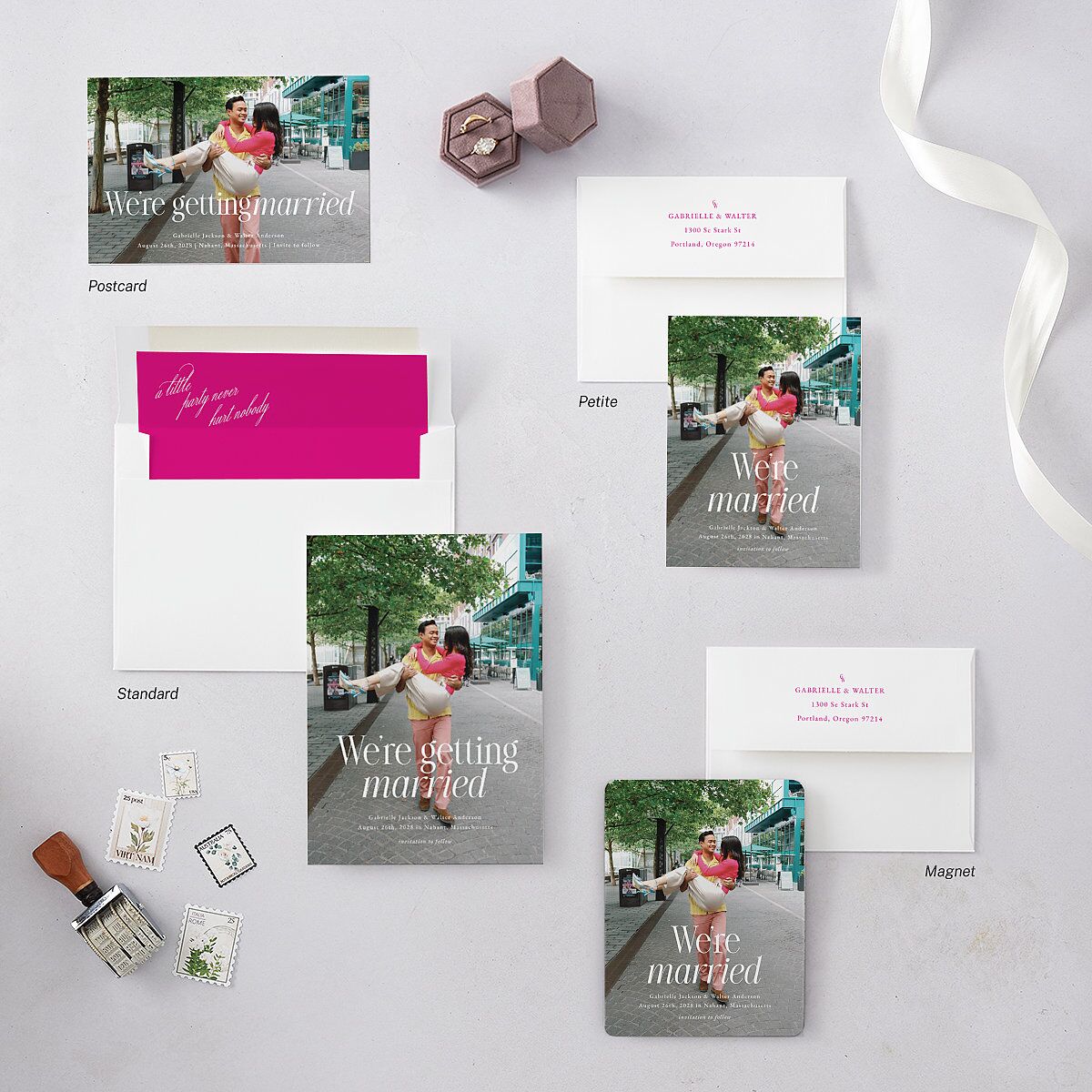 Stay For The Party Save the Date Cards Hot Pink Signature smooth Blank No Standard