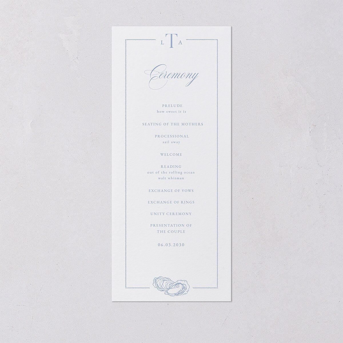 Coastal Oysters and Anchors Wedding Programs Sea Blue Signature
