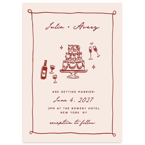 Hand Drawn Cake Wedding Invitations Red Clay Signature Blank No Standard