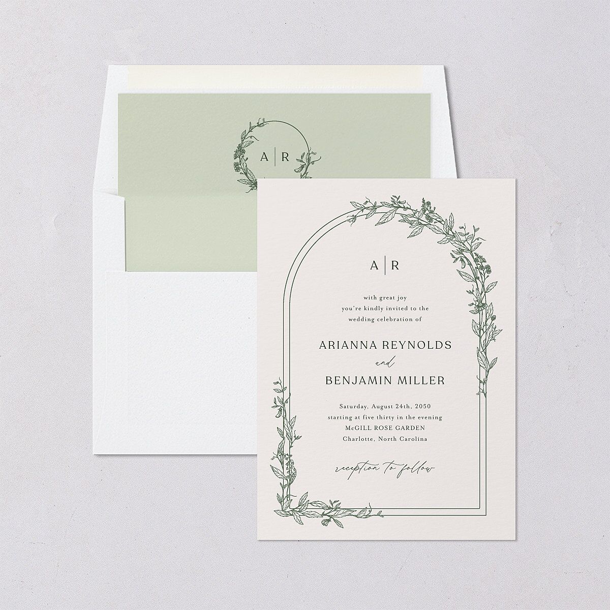 Botanical Arch Envelope Liners Hunter Green Standard