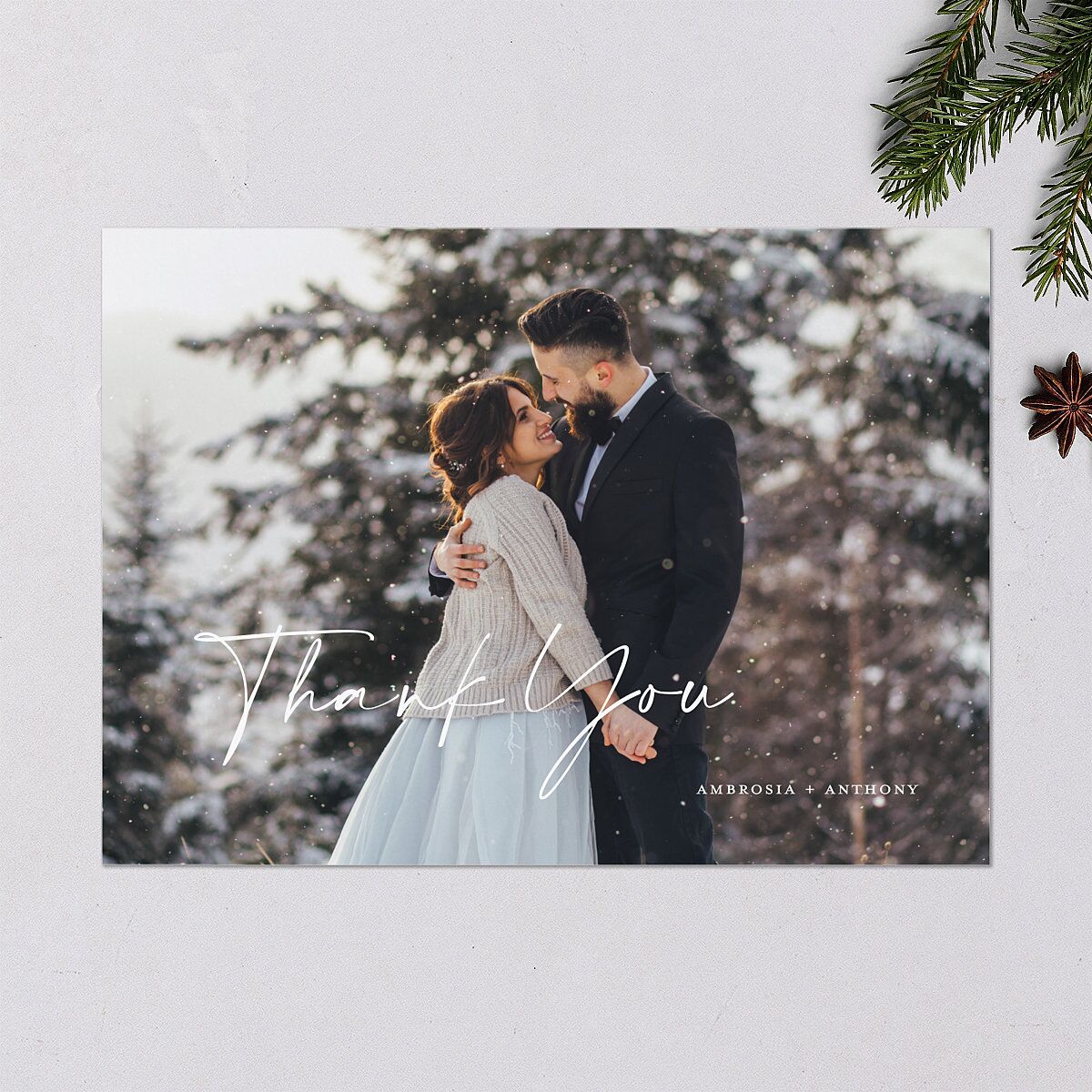 Scripted Thanks Holiday Cards Pure White Signature Blank Standard Landscape