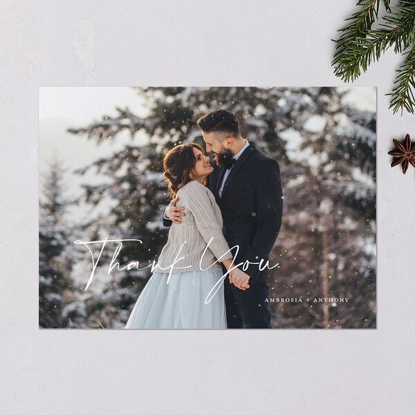 Scripted Thanks Holiday Cards Pure White Signature Blank Standard Landscape