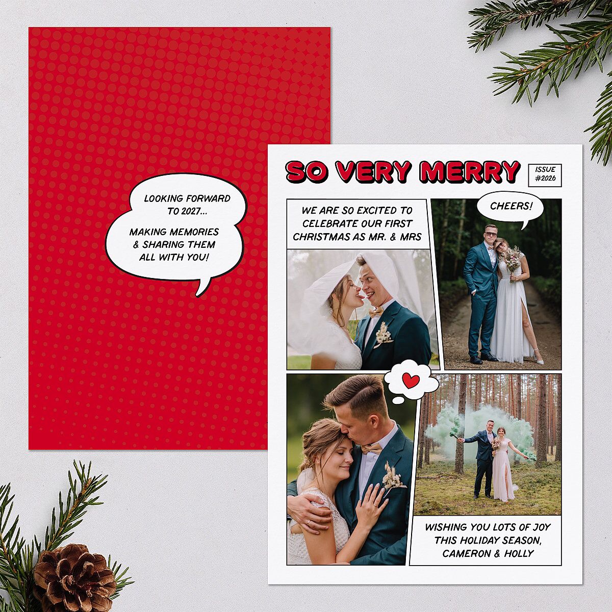 Comic Book Holiday Holiday Cards Ruby Signature Blank Portrait Standard