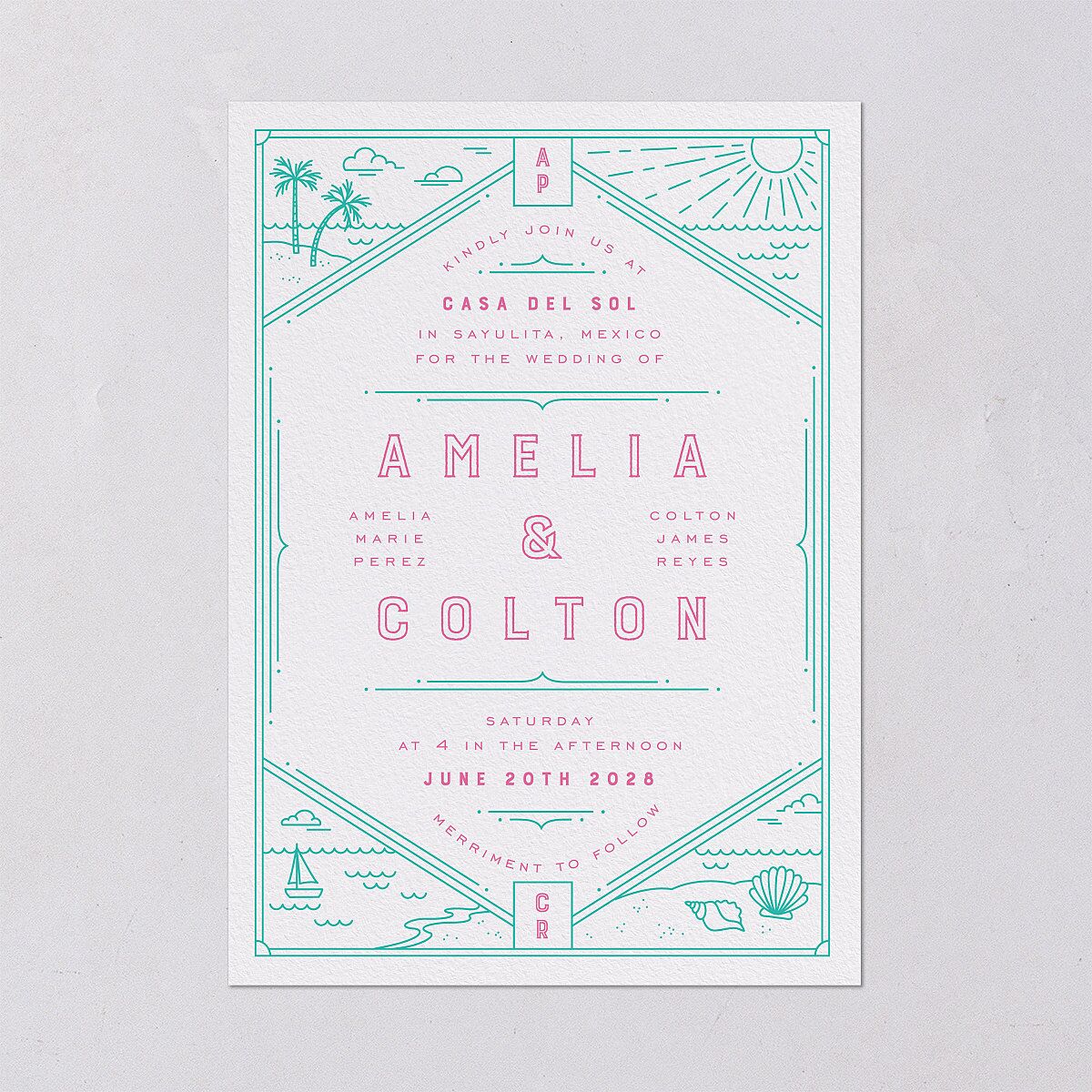Iconic Beach Wedding Invitations Sky Signature Blank No Standard