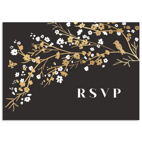 Cherry Blossoms Wedding Response Cards Gold Charcoal Signature Standard