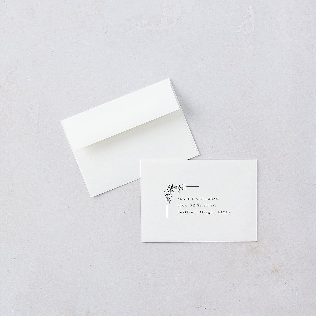 Monogram Leaves Wedding Response Card Standard Envelopes White Charcoal Return Address Signature Standard