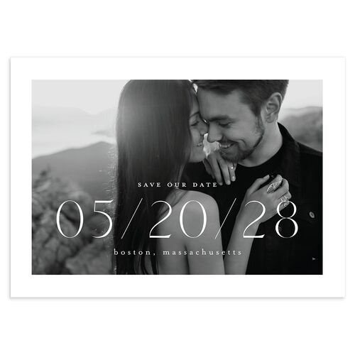 Minimalist Accent Leaf Save the Date Cards Dusty Blue Signature smooth Blank No Standard