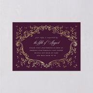 Formal Opulent Frame Wedding Response Cards Bordeaux Gold Signature