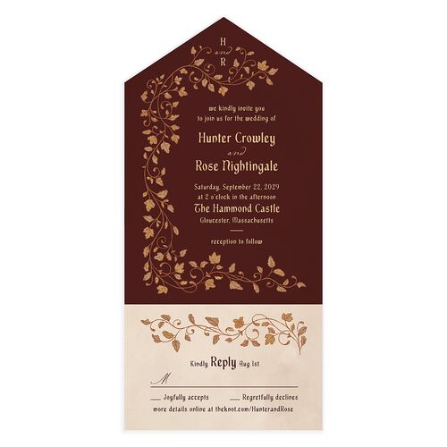 Vintage Fantasy Vines All-in-One Wedding Invitations Burgundy Signature Light Both Recipient and Return Addresses No