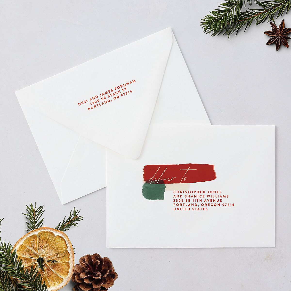 Baby's First Kwanza Painted Watercolor Holiday Card Euro Envelopes White Red Clay Both Recipient and Return Addresses Luxe Signature