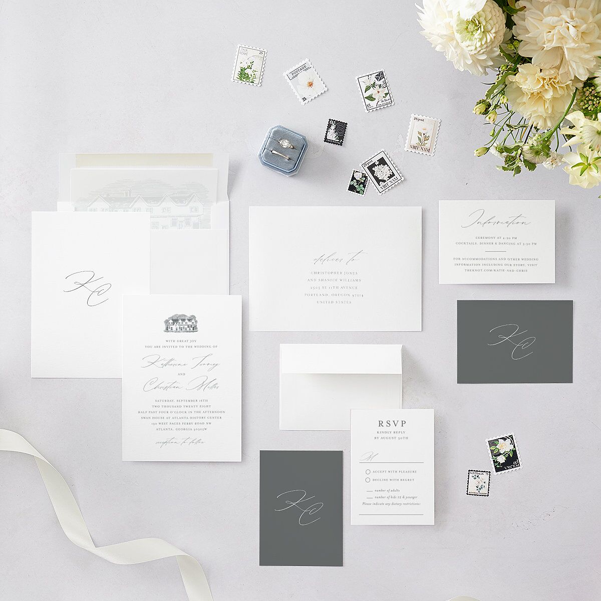 Classic Landscape Wedding Invitations Steel Gray Signature Blank No Standard
