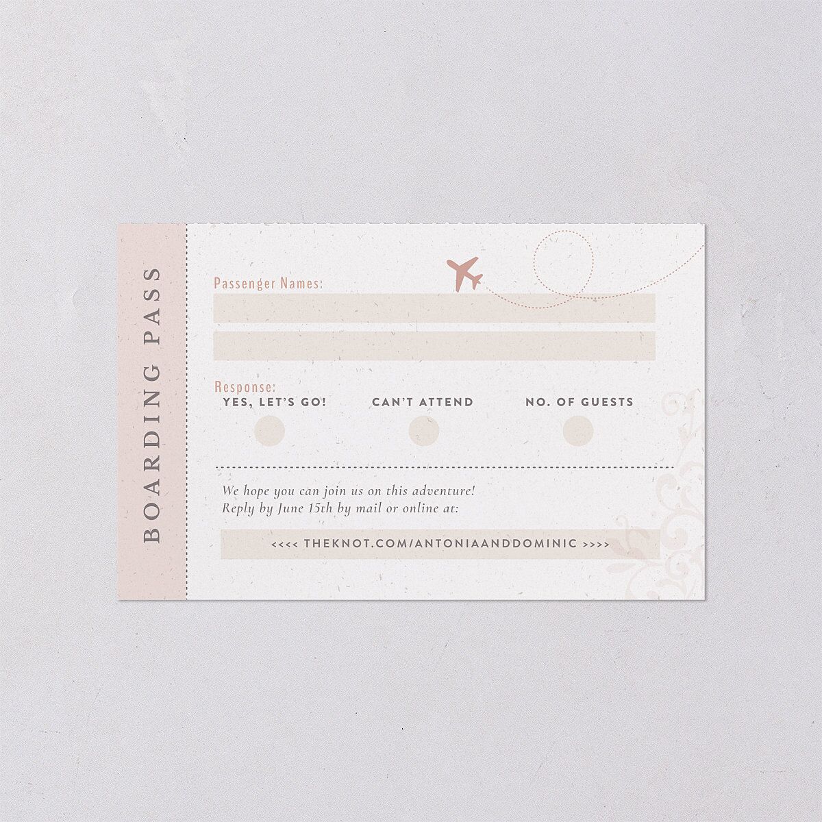 Timeless Passport All-in-One Wedding Invitations Shell Pink Signature Light Both Recipient and Return Addresses No