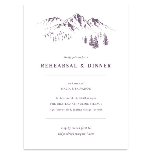Etched Mountains Rehearsal Dinner Invitations Plum Signature Blank Standard