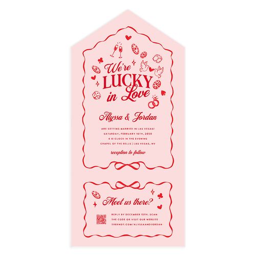 Hand Drawn Las Vegas Hearts All-in-One Wedding Invitations Crimson Signature Light Both Recipient and Return Addresses No