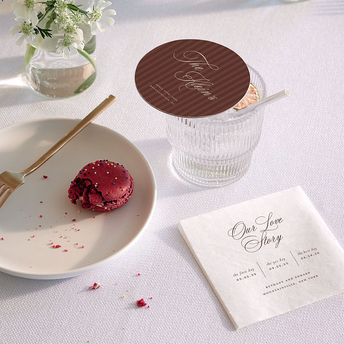 Vintage Oval Monogram Wedding Day Coasters Merlot Cardboard Circle