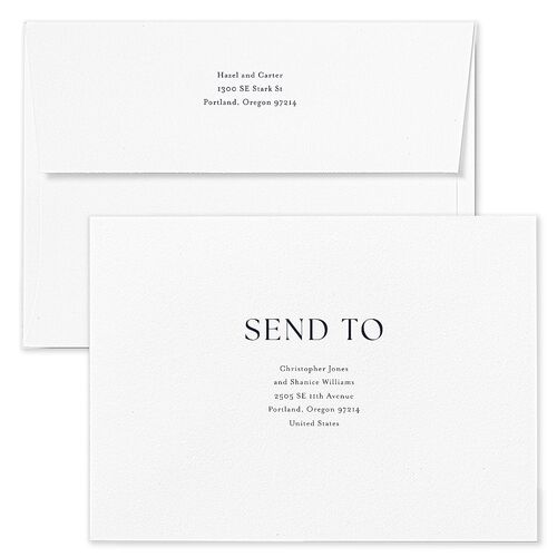 Simple Frame Rehearsal Dinner Invitation Envelopes White Navy Both Recipient and Return Addresses Signature Standard