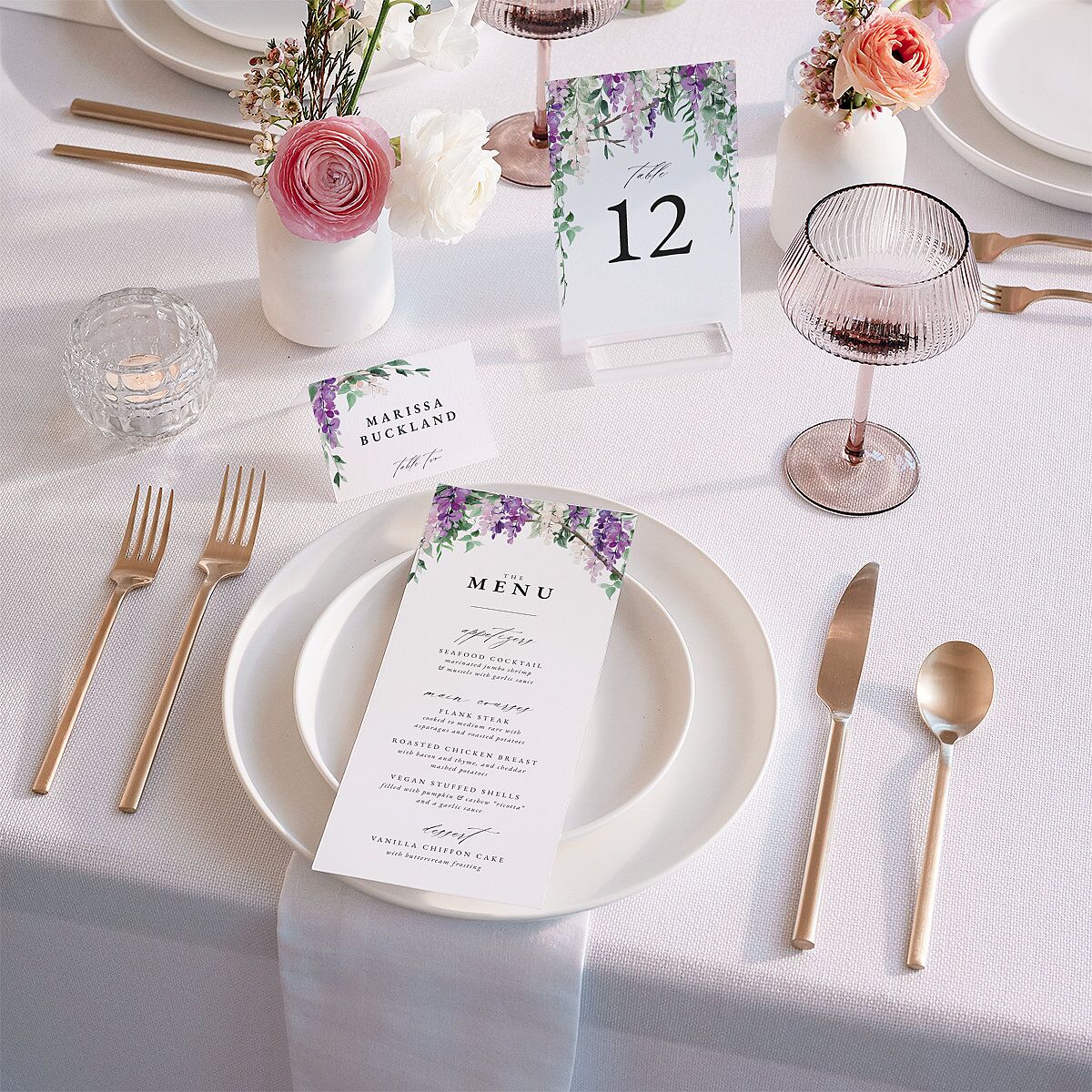 Romantic Wisteria Place Cards Purple Petal Signature