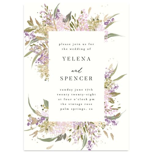Moody Romance Wedding Invitations Gold Purple Petal Signature Blank No Standard