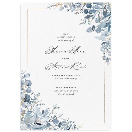 Shining Greenery Wedding Invitations Gold Midnight Navy Signature Blank No Standard
