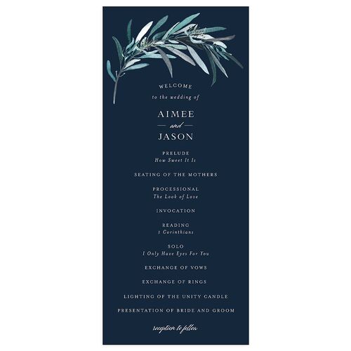 Lush Greenery Wedding Programs Moody Blue Signature