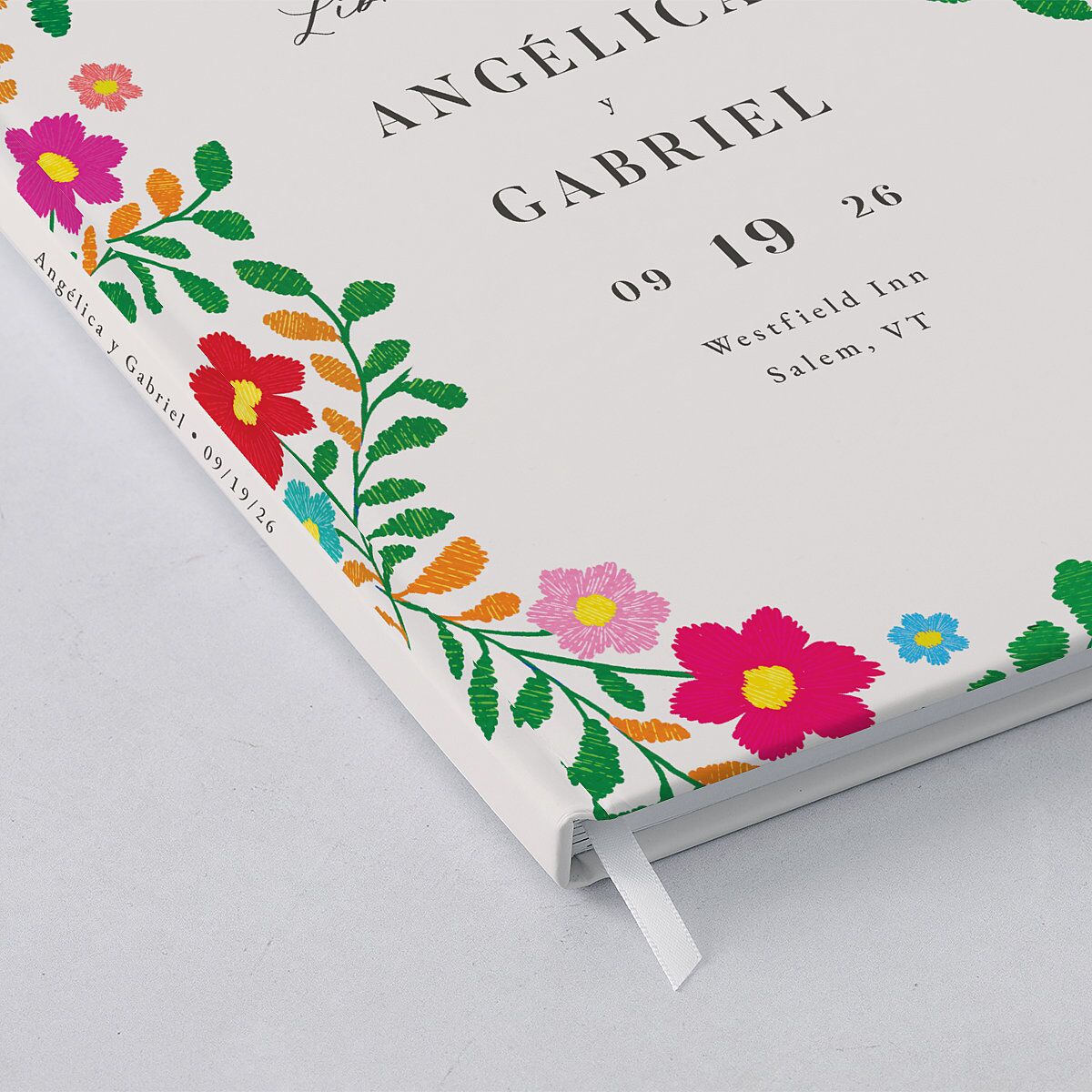 Mexican Bordados Florales Wedding Guest Book Off-White