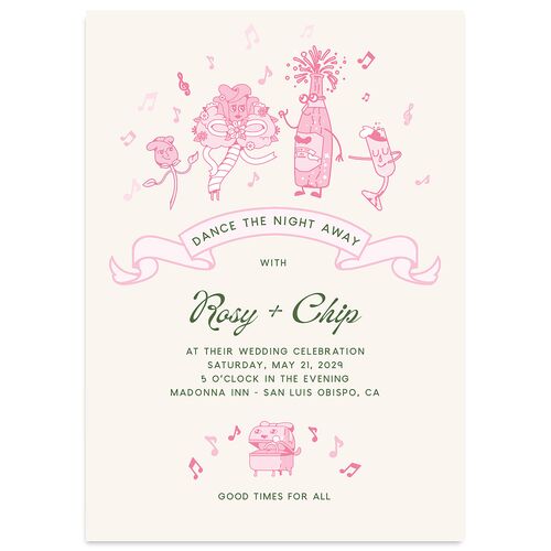 Whimsical Retro Cartoon Wedding Invitations Candy Pink Signature Blank No Standard