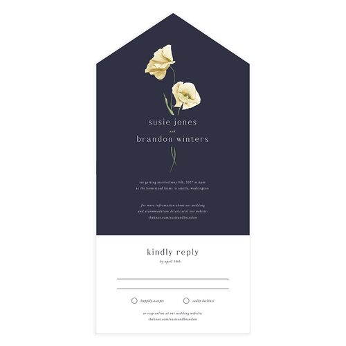 Wild Poppies All-in-One Wedding Invitations Dark Navy Signature Light Both Recipient and Return Addresses No