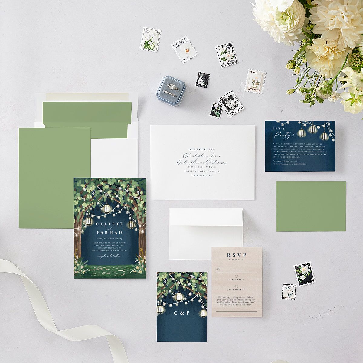 Illuminated Trees Wedding Invitations Moody Blue Signature Blank No Standard