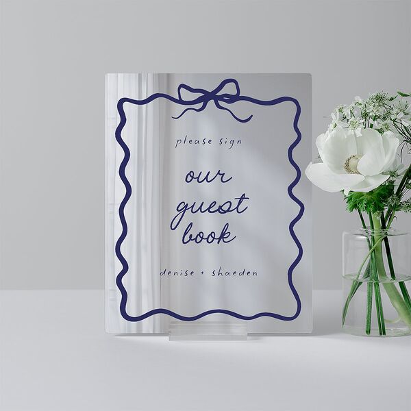 Dainty Bow Mirrored Acrylic Favor Tabletop Sign X-small Navy Mirrored Acrylic XS Tabletop Favor Standard